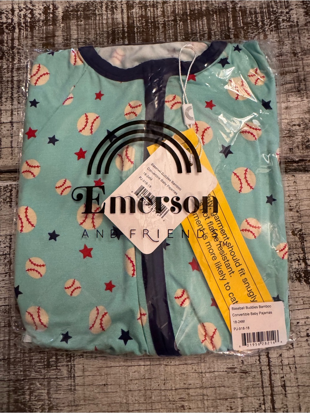 Emerson and Friends Baby Convertible Pajama Set - Aqua Baseball